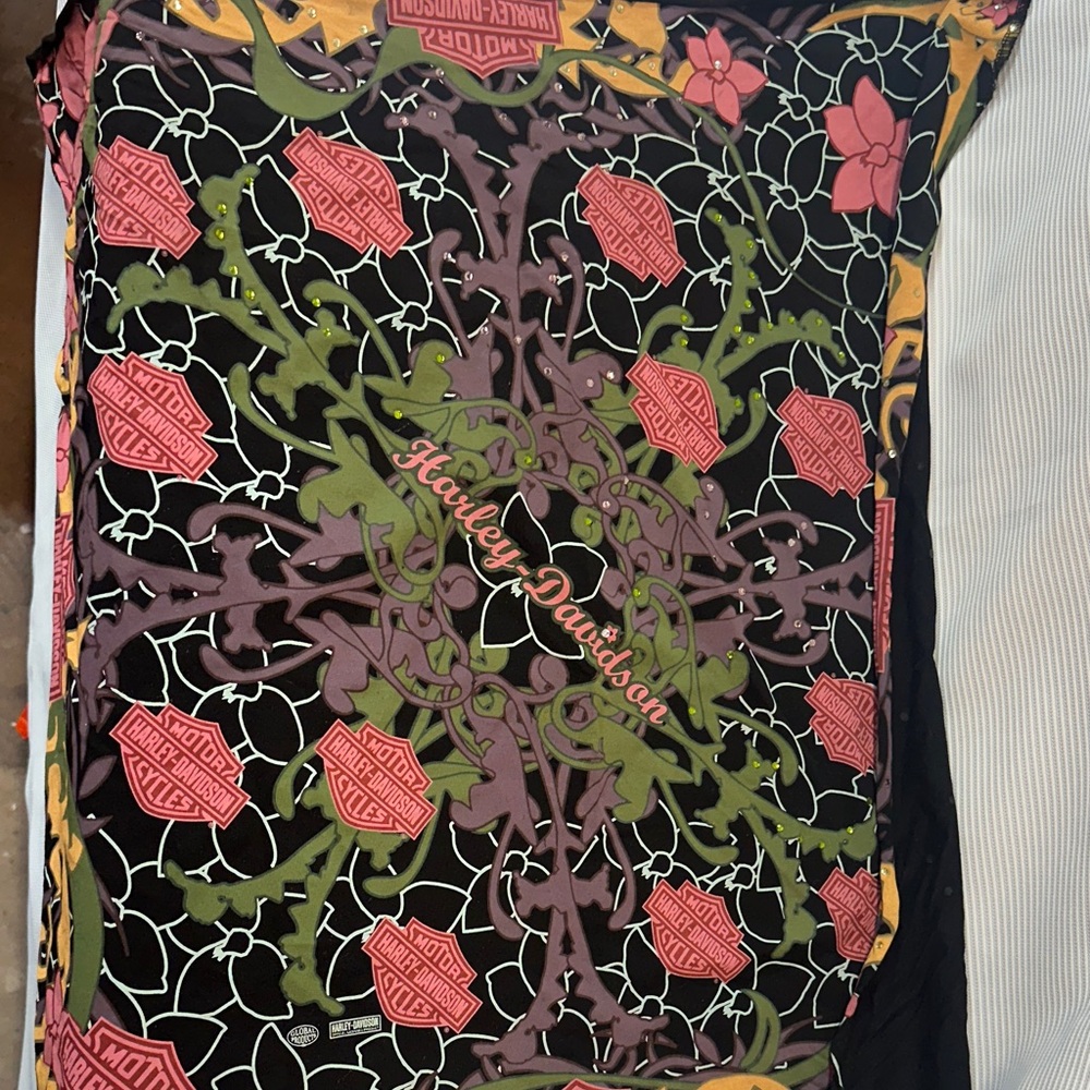 Harley-Davidson Black and Pink Floral Bandana